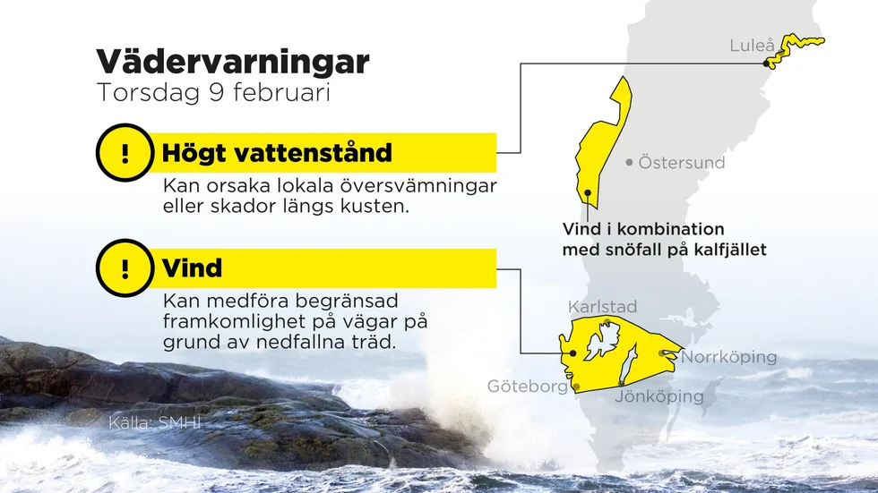 SMHI har utfärdat en gul varning för stormbyar som berör norra Götaland och sydligaste Svealand.