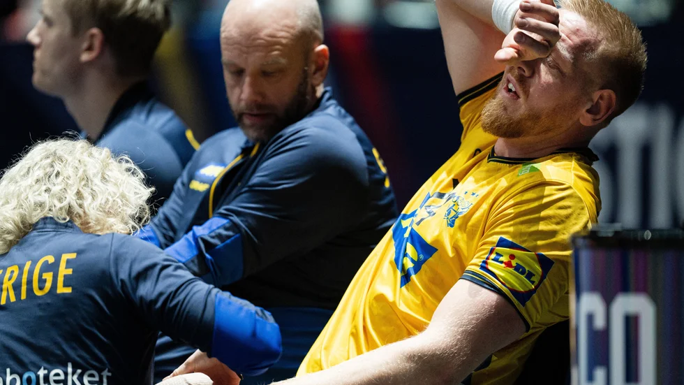 Jim Gottfridsson bröt vänsterhanden under VM-kvartsfinalen mot Egypten. 