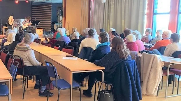 Folkhögskolans musikelever underhåller. 