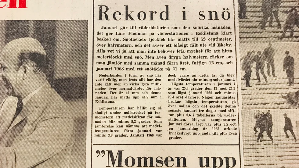 Snön, halkan och kylan var ett återkommande ämne i spalterna i Eskilstuna-Kuriren i januari 1970.