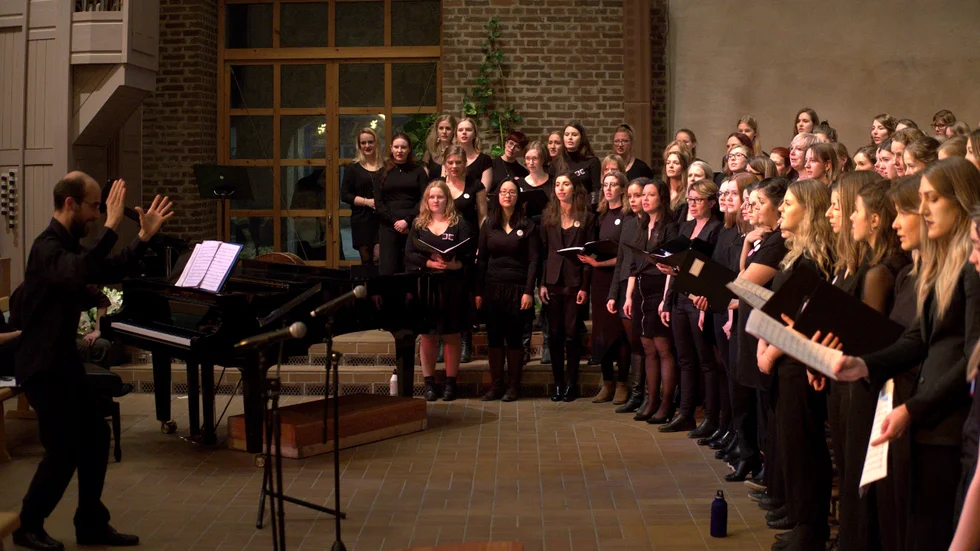 Under Kvinnodagskonserten uppträder sex körer, en spexgrupp och en musikimproensemble.