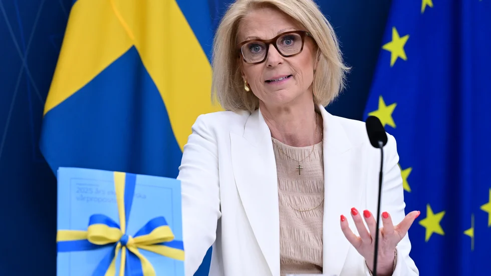 Finansminister Elisabeth Svantesson (M) när hon presenterade den så kallade vårpropositionen.