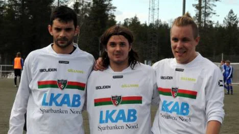 GM:s målskyttar Nicola Djosic, Joel Abrahamsson och Mikael Jannok.