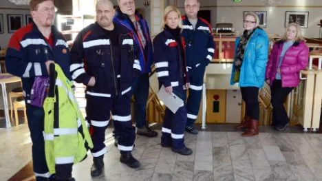 Skyddsombuden vid Gruvtolvan som är redo att fortsätta kampen för kirurgi vid Kiruna sjukhus. Från vänster: Leif Eriksson, Roger Niemi, Göran Markström, Cristin Ranestål, Bengt Lehtola, Sandra Magnusson och Maria Engström.FOTO: Hans Sternlund