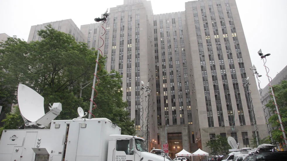 Manhattan Criminal Court där Donald Trump väntas behöva inställa sig om han åtalas för brott. Arkivbild.