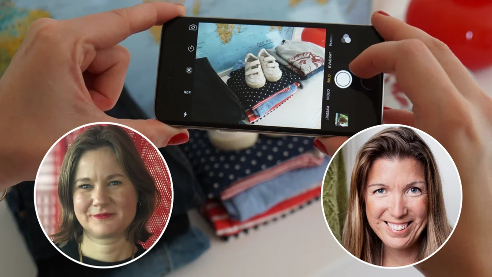 Antalet annonser på Blocket i kategorin barnkläder och skor har mer än fördubblats i januari. Ebba Rosencrantz, pressansvarig på Blocket och Sofia Hagelin, presschef på Tradera.