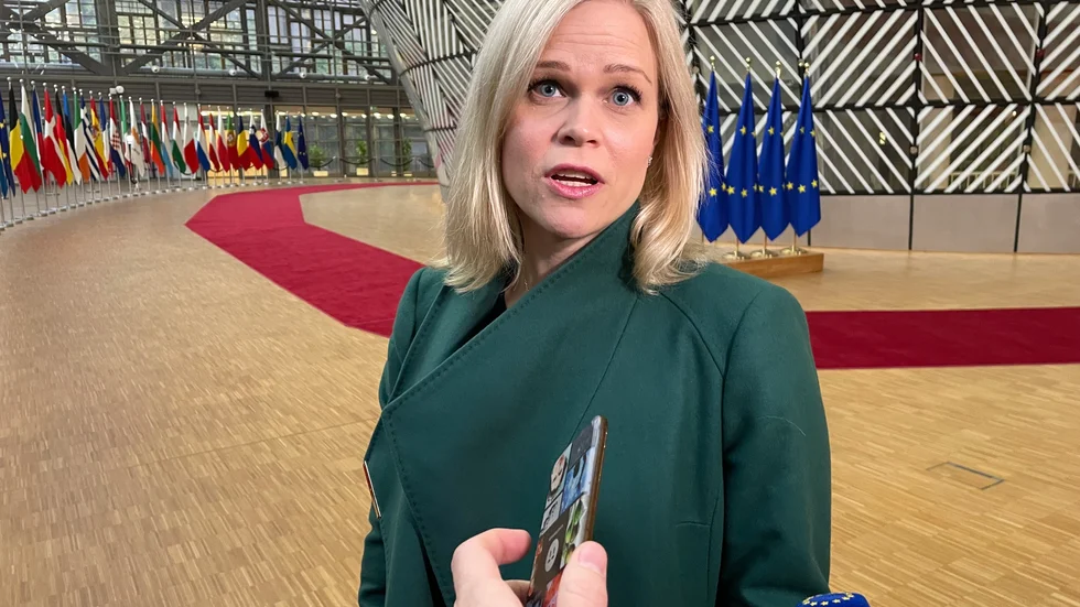Biträdande arbetsmarknadsminister Paulina Brandberg (L) på väg in till ett tidigare EU-möte i vintras. Arkivfoto.