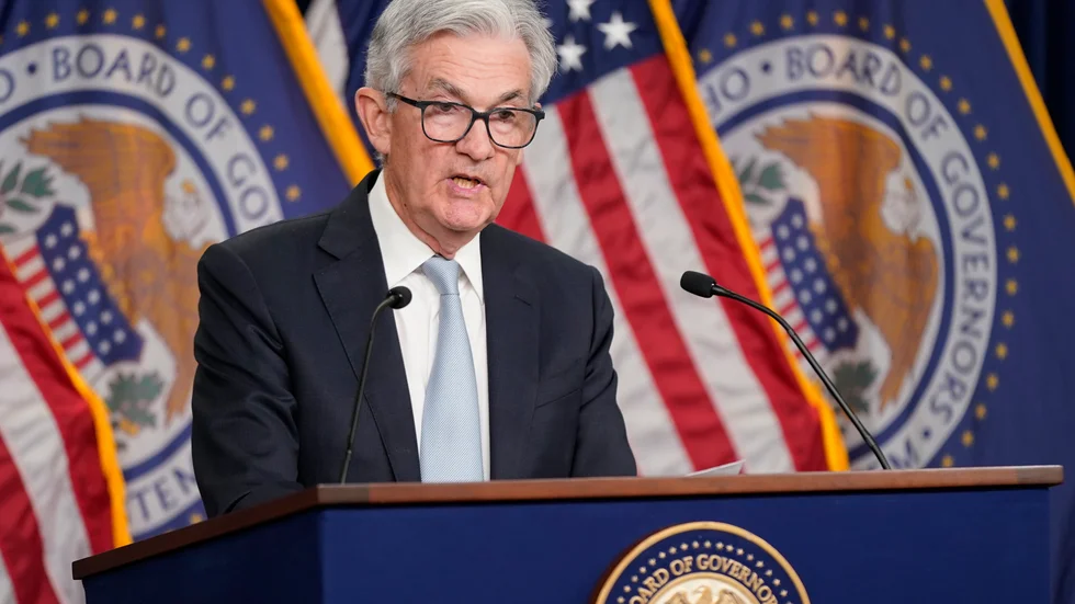 Fed-chefen Jerome Powell under onsdagens presskonferens.