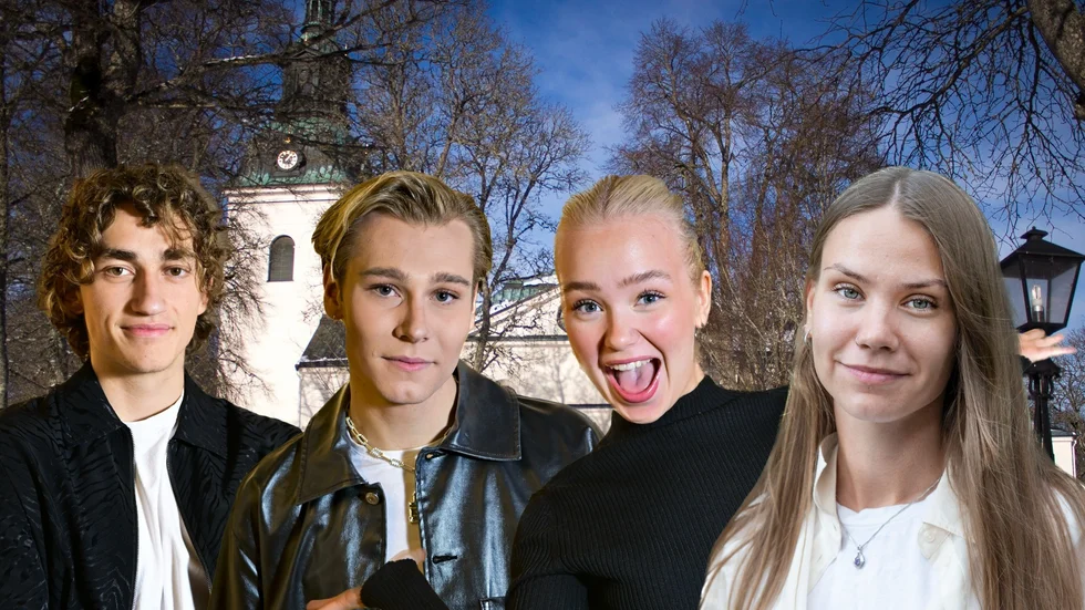 Albin Tingwall, Sebastian Rydgren, Klara Almström och Nike Sellmar tävlar alla i Idol. Vinnaren av musiktävlingen kommer även att få gästa julkonserten Strålande jul. Bilden är ett montage.