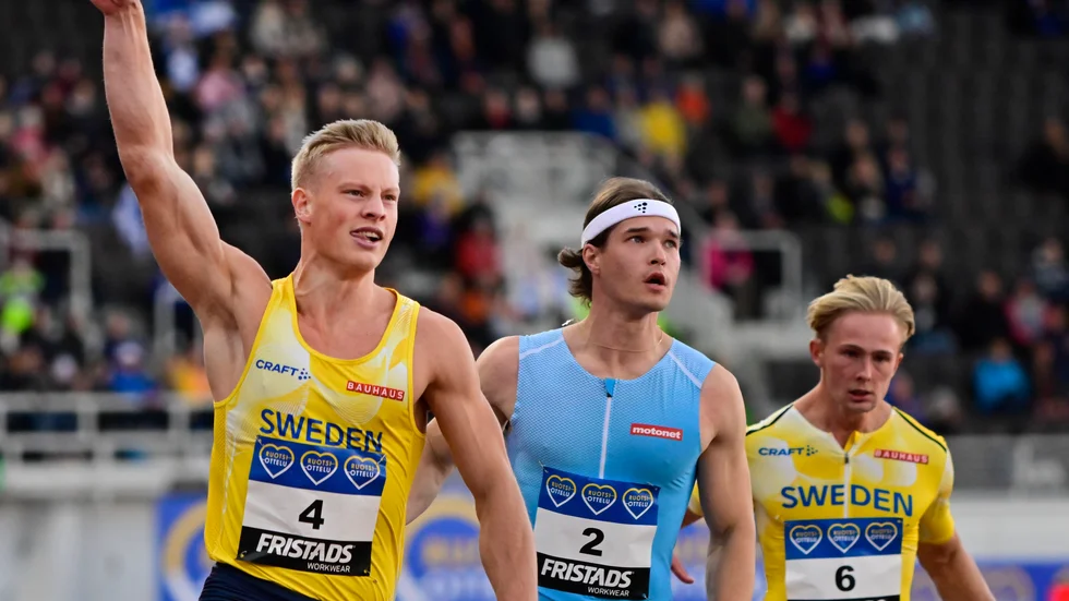 Sprintern Henrik Larsson, vänster, sprang 60 meter på rekordtiden 6,56. Arkivbild.