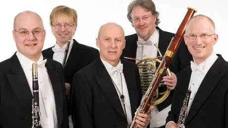 Gotlands Blåsarkvintett med Magnus Dungner på klarinett, Lars Linna på flöjt, Zbigniew Jakubowski på fagott, Tomas Danielsson på valthorn och David Nisbel på oboe.foto: Göran Nilsson/pressbild