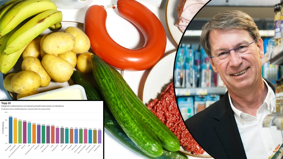 "2023 stannade på en prisökning på runt fem procent, men det ska ses i ljuset av över 15 procent 2022, så vi är nu på en prisnivå, som är 20-25 procent högre än på två år", berättar Ulf Mazur, Matpriskollens vd och grundare.