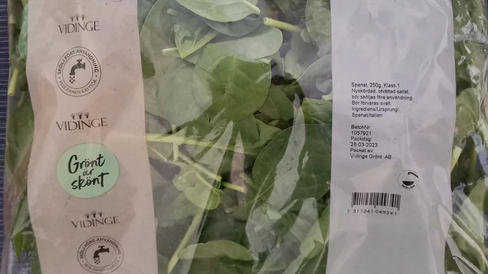 Vidinge Grönt återkallar färsk spenat i påse. Pressbild.