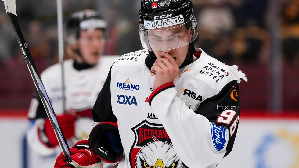 Oskar Lindgren i Malmös dress SHL-mötet med Skellefteå.