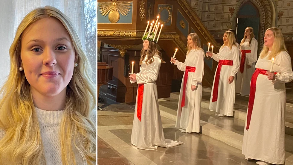 Lovisa Erikssjö är Enköpings lucia 2023. Hon och övriga i följet har en hektisk luciadag framför sig.