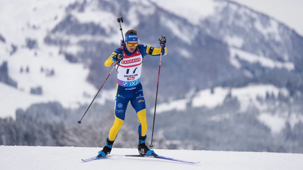 Oskar Brandt under en tävling i Hochfilzen tidigare i veckan.