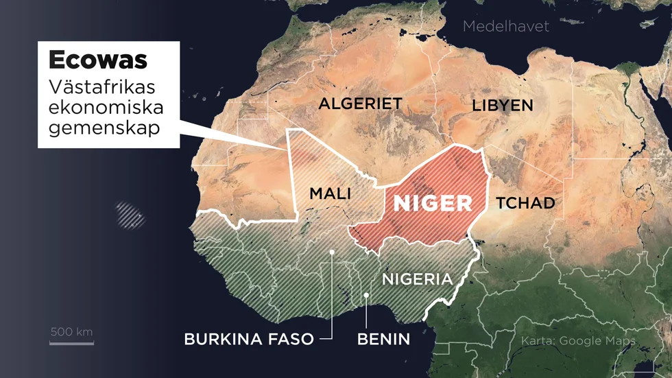 De länder som är medlemmar i Ecowas, Västafrikas ekonomiska gemenskap.