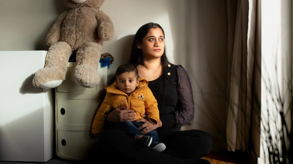Shruti Verma at home with her son Varush. 
