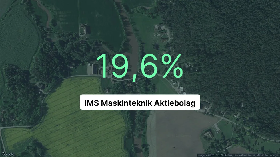 Illustrationen visar rörelsemarginalen för IMS Maskinteknik för det senaste året. Bakgrunden är en satellitbild över företagets adress.