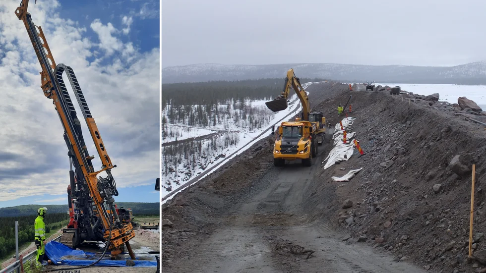 Förstärkningsarbetet, att borra hål och fylla dem med en slurry av cement och vatten, har pågått under året. Dammen i Seitevare är Sveriges näst högsta och har i princip läckt sedan den byggdes.