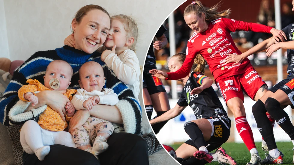 Piteå IF:s Ásla Johannesen tillsammans med barnen Sólbjørg, Glæma och Glóð. Bilden i hemmet är från april i år.