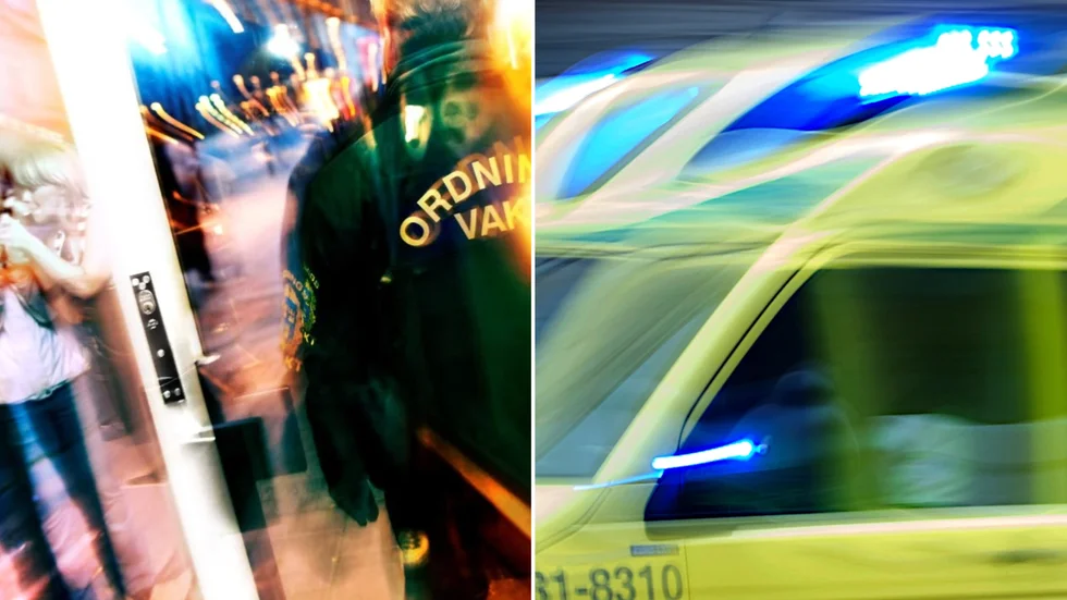 En ung gäst på ett nöjesställe fördes blodig till sjukhus i ambulans sen han knuffats av en personal i vaktstyrkan. Genrebild.