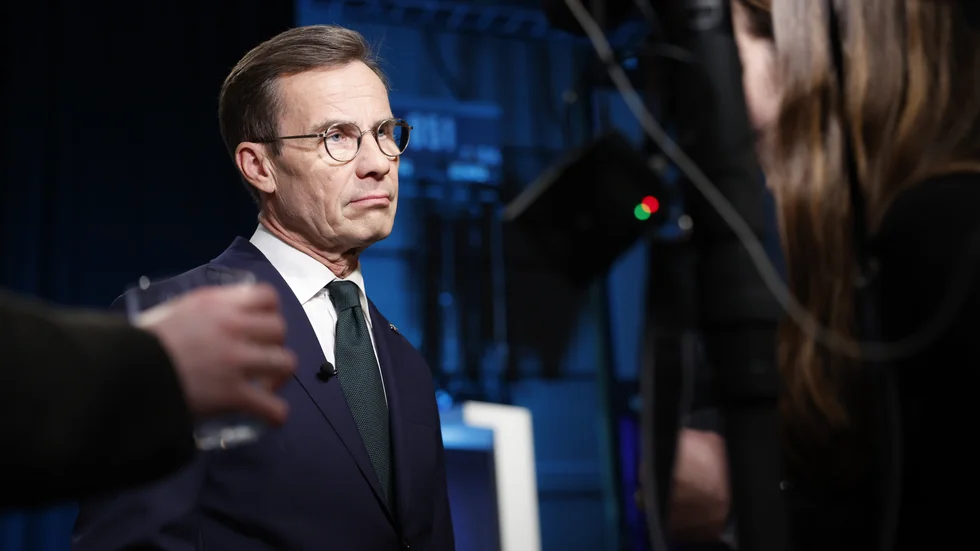 Statsminister Ulf Kristersson (M) efter partiledardebatten i Agenda i SVT.