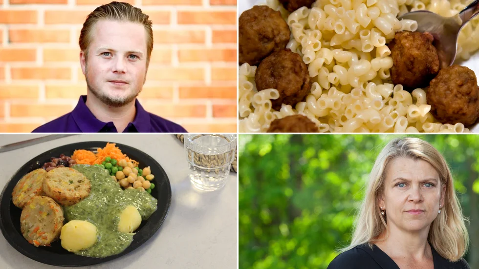 Anton Berglund (SD) och Marielle Lahti (MP) har olika syn på frågan om kött eller vegetariskt. 