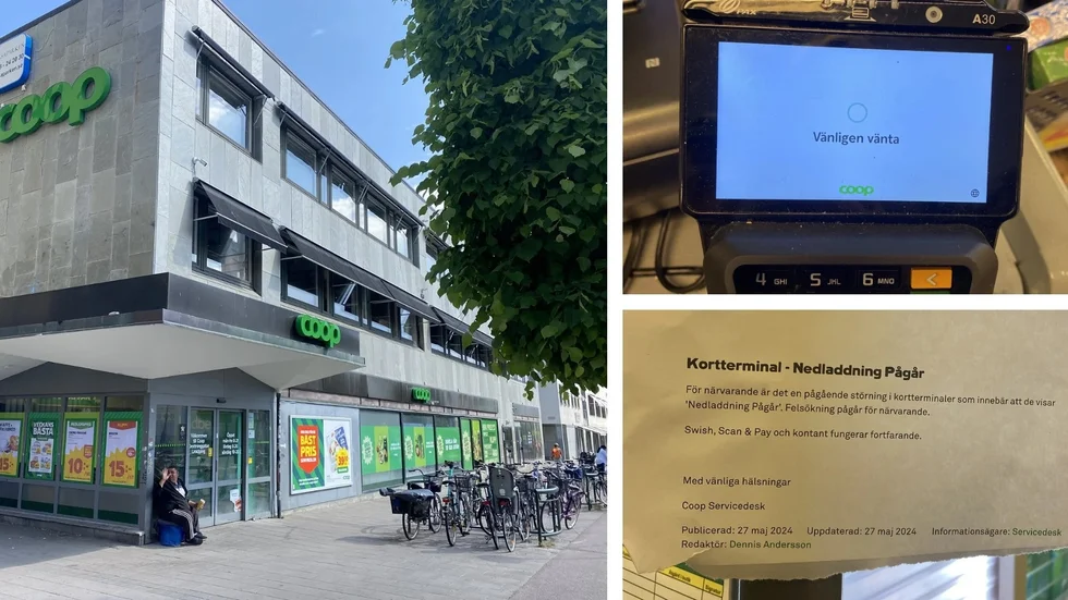 Hela Coop-kedjan drabbades på måndagen av betalningsstöreningar.