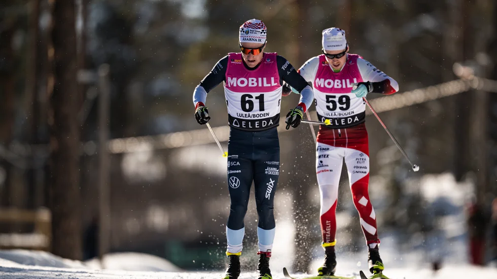 Jens Burman, Åsarna IK, och Fredrik Andersson, Piteå Elit SK, åkte tillsammans under stora delar av loppet vilket tog upp den senare på pallen i herrarnas femmil.