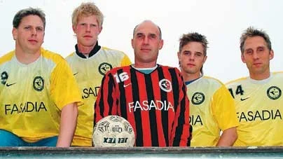 Hultsfreds fem nyförvärv, fr.v: Jens Hörlin, Kristian Furuskog, Roger Svensson, Andreas Radovic och Ulf Bergstrand.
