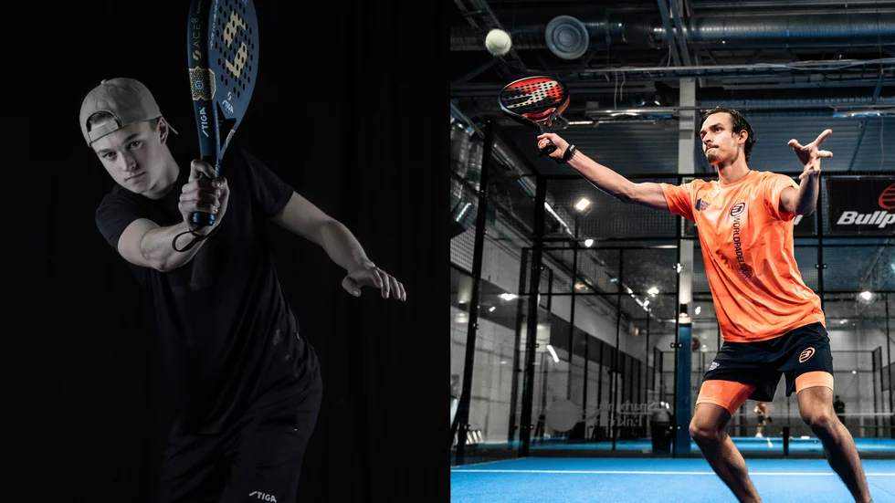 Gustav Eriksson (till vänster) och Dob Engström mötte under fredagskvällen de spanska världsspelarna Antonio Fernández Cano och José Antonio García Diestro i en match på Padel Sports Club.