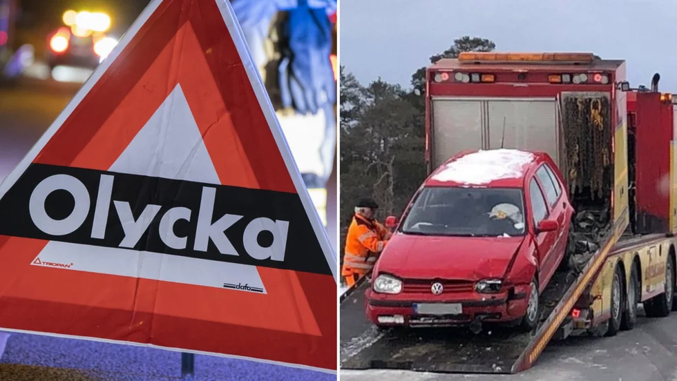 En av bilarna som var inblandade i olyckan.