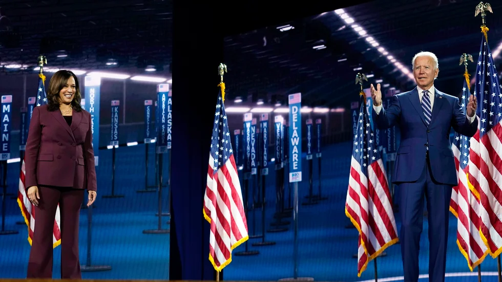 Joe Biden och vicepresidentkandidaten Kamala Harris utmanar Donald Trump.