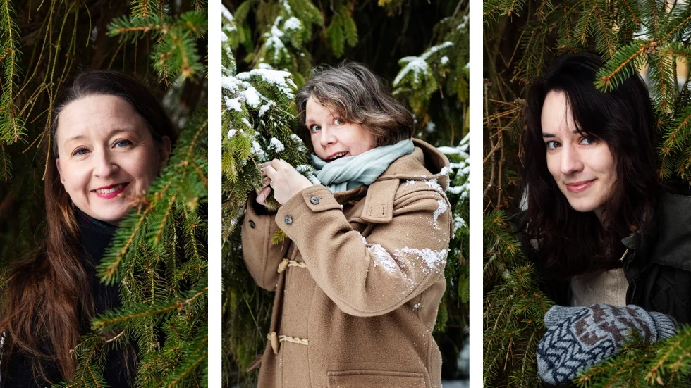 Gertrud Larsson, Åsa Asptjärn och Andrea Femerstrand gör årets julkalender i radion. Pressbild.