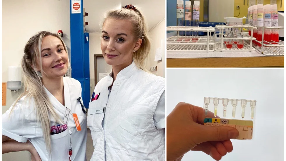 På instagramkontot samsas mikroskopfilmer, provrör och blodpåsar med frågestunder, fredagsdanser och glada miner. "Har man ett analytiskt tänk gillar man det här jobbet", säger Sofie Johansson (t.v).