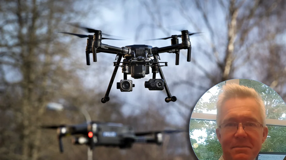 Jörgen Pettersson, projektledare på Tekniska verken, har initierat inspektioner med drönare i stället för helikopter, när elledningar i Katrineholm ska kontrolleras.