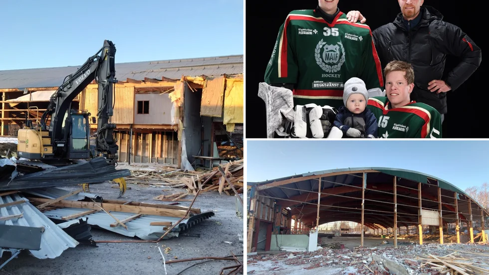 Ishallen i Malmberget håller på att monteras ned. I bild syns hockeyfamiljen Karlsson med Andreas och Per på den övre raden, samt Marcus Karlsson med sonen Elias på den nedre raden.