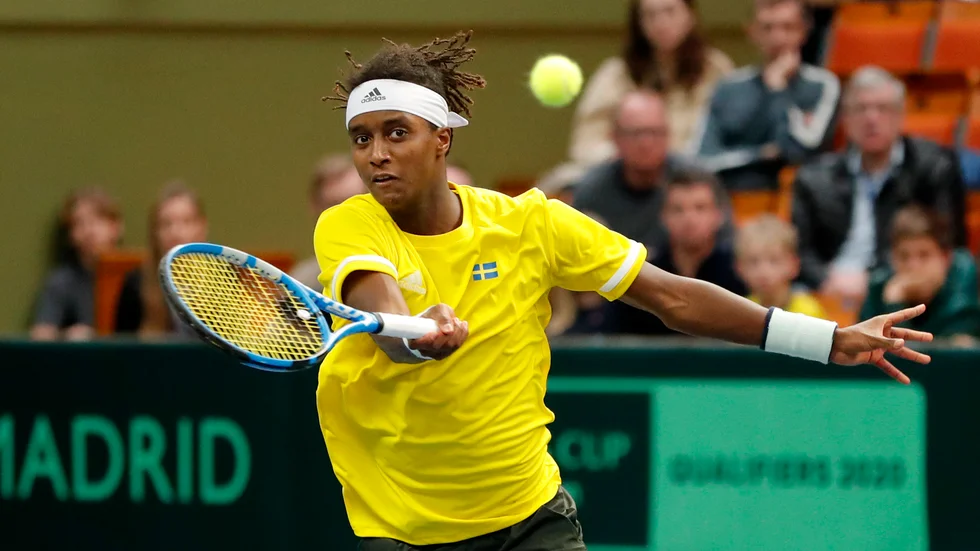 Mikael Ymer i Davis Cup-kvalet i mars i år. Arkivbild.