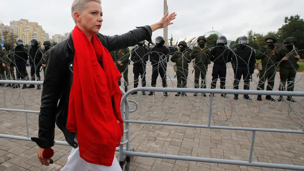 Maria Kolesnikova under protester i Minsk i augusti. Arkivbild.