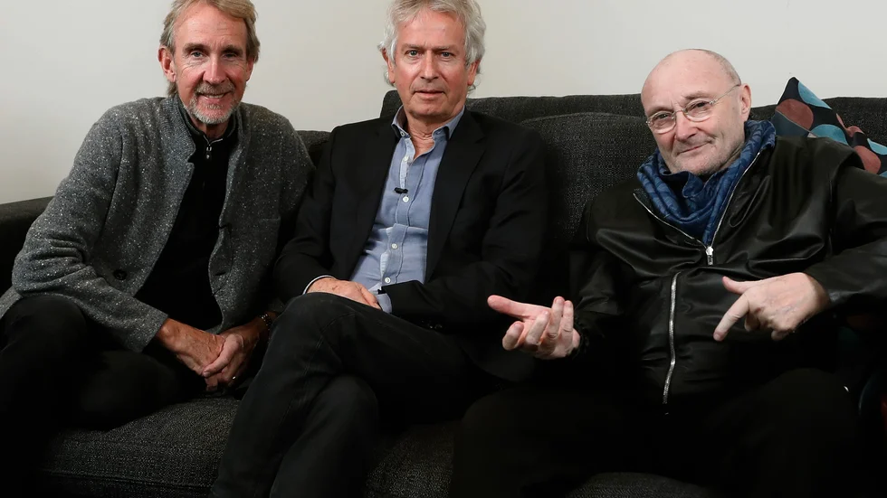 Mike Rutherford, Tony Banks och Phil Collins i Genesis. Arkivbild.