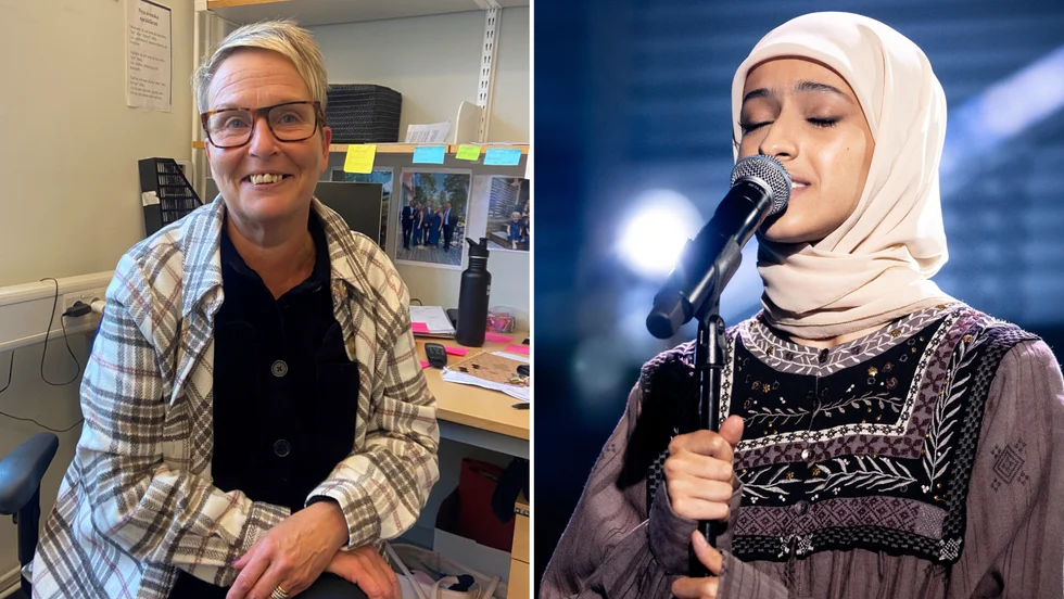 Catarina Nibelius Göransson, lärare på Vimmerby gymnasium, berättar att hon grät första gången hon hörde Amena Alsameai sjunga i klassrummet.