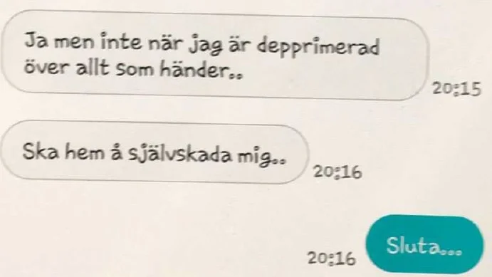 En del av parets textmeddelanden. Mannen hotade skada sig själv om kvinnan skulle lämna honom.  