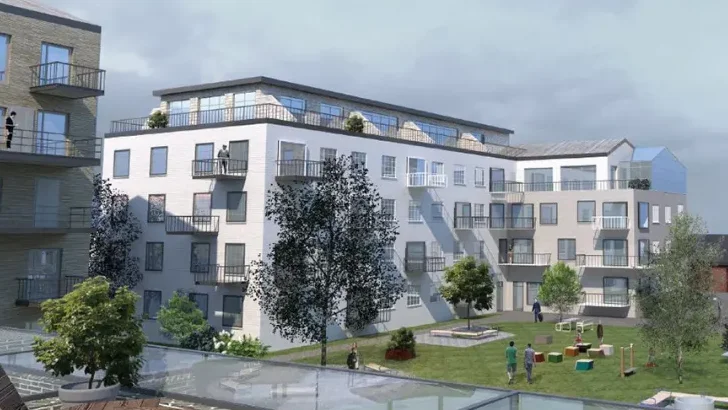 Visionsskiss över det nya bostadskvarteret Rönnen där Norrmalmskolan idag står. Kvarteret ska kunna inrymma såväl bostäder som service, kontor och annan verksamhet.