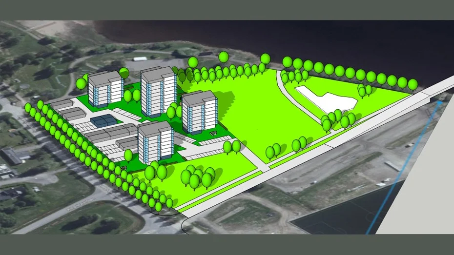 HSB norr och Pitebo vill bygga gemensamma hus på grusplanen på Norrstrand. Förslaget är 116 lägenheter fördelat på fyra huskroppar med sex, åtta och tio våningar.