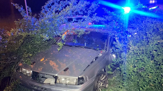 En man som satt bakom ratten på en streetracebil fick panik när polisen kom och färden slutade utanför vägen.