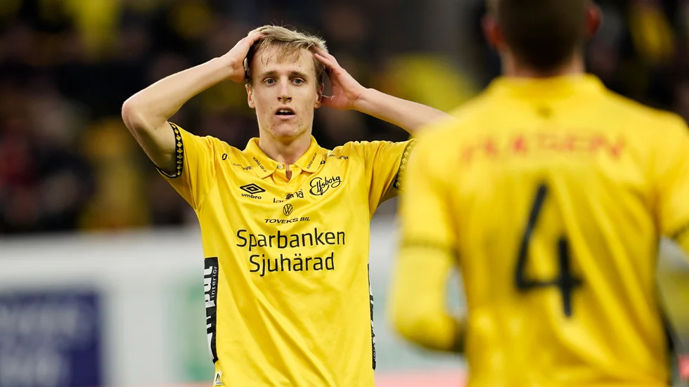 Elfsborgs Jeppe Møldrup Okkels deppar över en missad målchans i 0–0-matchen mot Varberg.