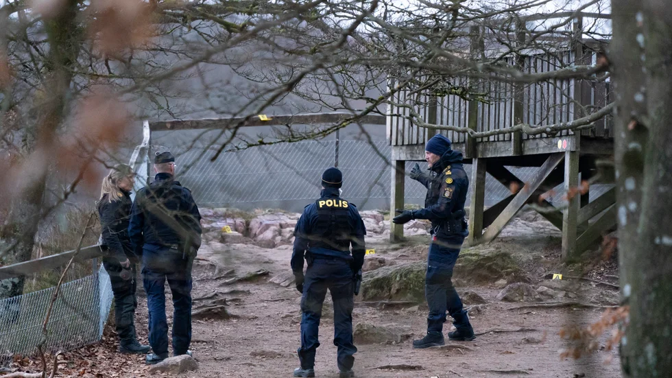 Polisens tekniker på plats vid utsiktsplatsen.