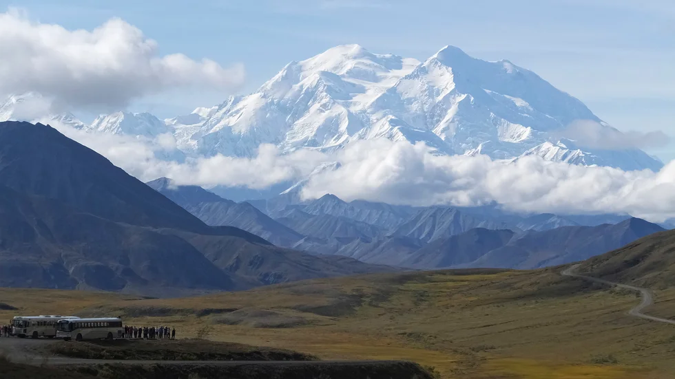 Nordamerikas högsta berg Denali (tidigare Mount McKinley), i Denali nationalpark i Alaska. Arkivbild.