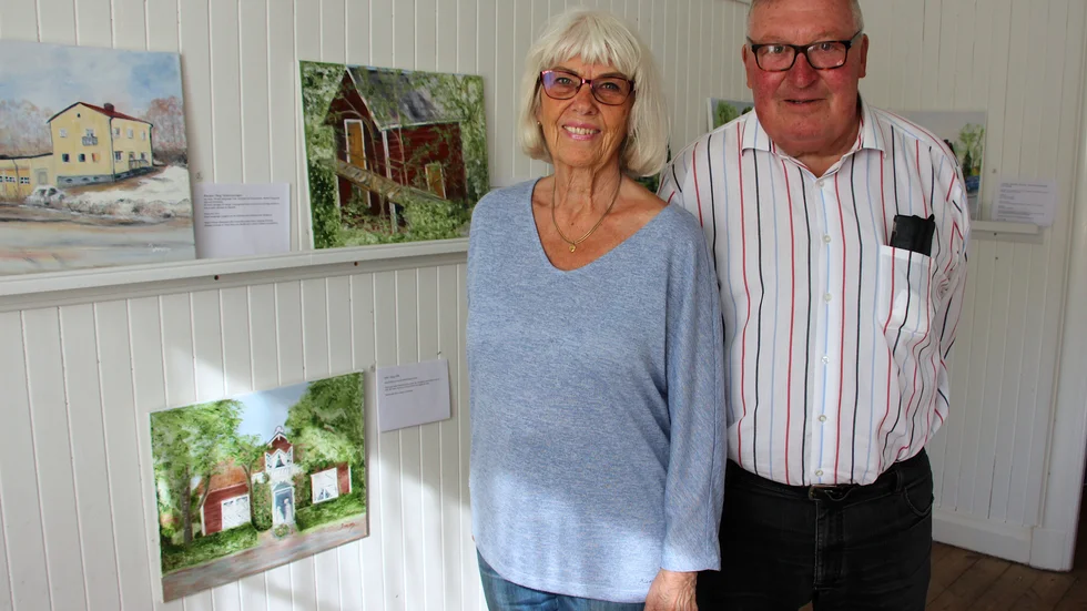 Inger Wideström gör målningar av rivna hus och miljöer i Berg och när hon ställer ut sin konst kommer Hans Pettersson att berätta om byggnadernas historia. 